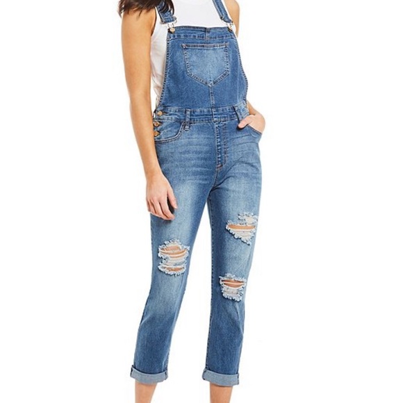 Denim - 🐰 Juniors Distressed blue jean overalls.